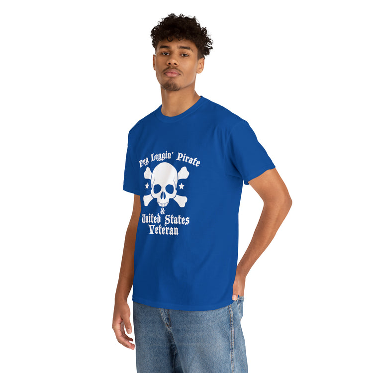 Shirt Funny Peg Leggin' Pirate & US Veteran support Amputee Comfortable Patriotic T-Shirt Unisex Heavy Cotton Tee