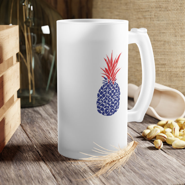 Pineapple USA Fourth Of July Patriotic Frosted Glass Beer Mug