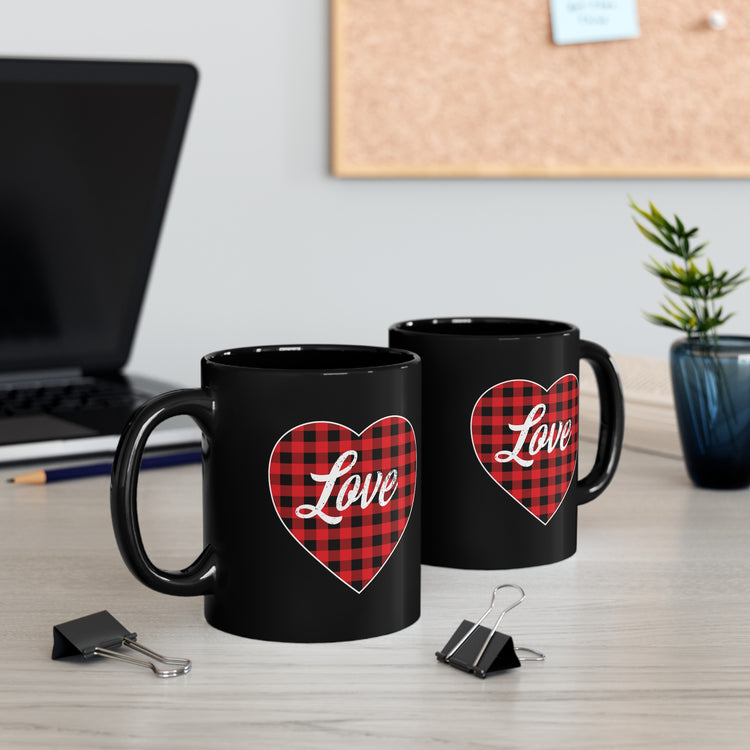 buffalo plaid heart 2 Black mug 11oz