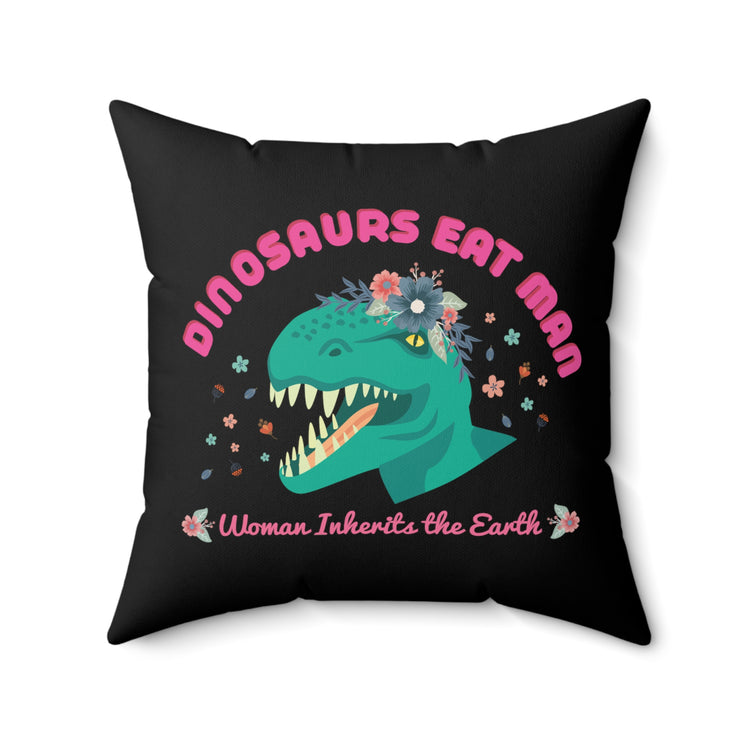 Humorous Funny Dinosaurs Eat Man Funny Retro Outdoor Adventures Dinosaurs Spun Polyester Square Pillow