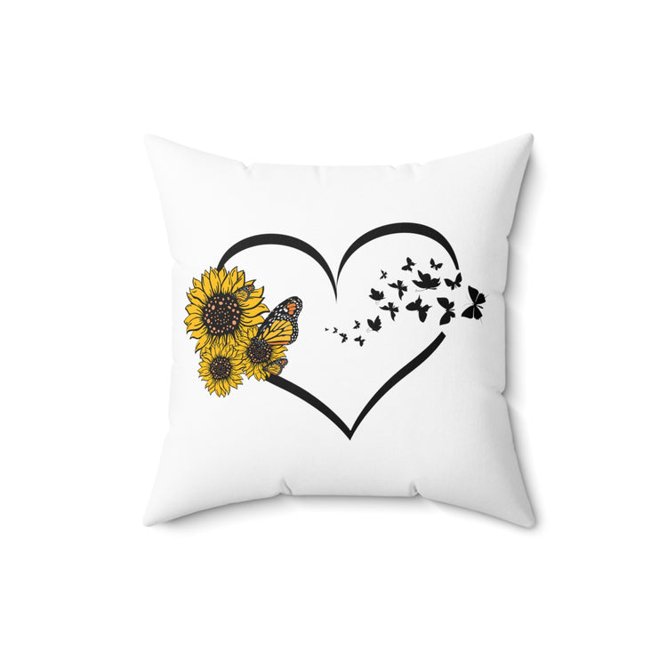 Hilarious Sunflower Heart Butterflies Bohemian Biodiversity Spun Polyester Square Pillow