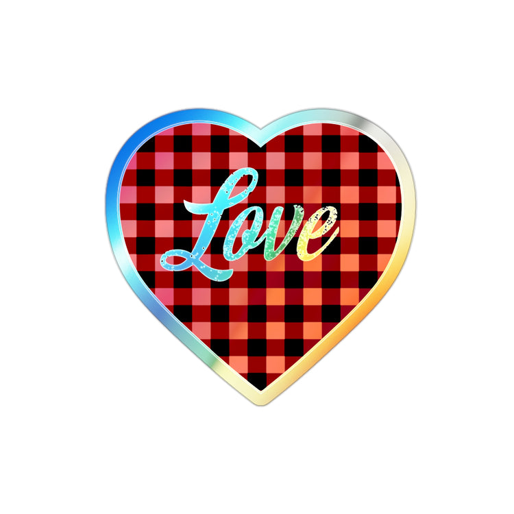 buffalo plaid heart 2 Holographic Die-cut Stickers