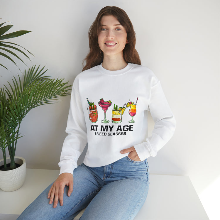 Funny At My Age I Glasses Bartender Mixologist Beverage Unisex Crewneck Sweatshirt