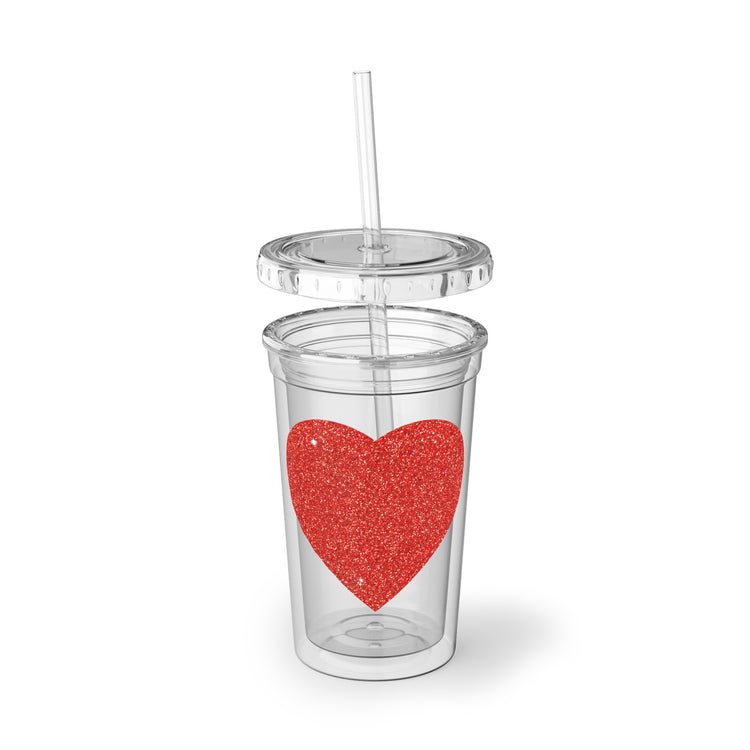 Red Glitter Effect Heart Valentines Day Men Women Suave Acrylic Cup