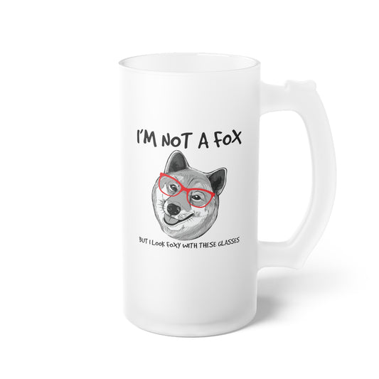 Humorous Foxy Looking Shiba Inu Illustration Tee Shirt Gift | Hilarious Dog Wearing Glasses Frosted Glass Beer Mug