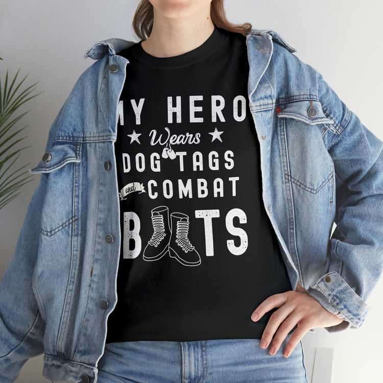 Shirt Funny My Soldier Wears Dog Tag Boots Quote Military Patriotic T-Shirt Unisex Heavy Cotton Tee