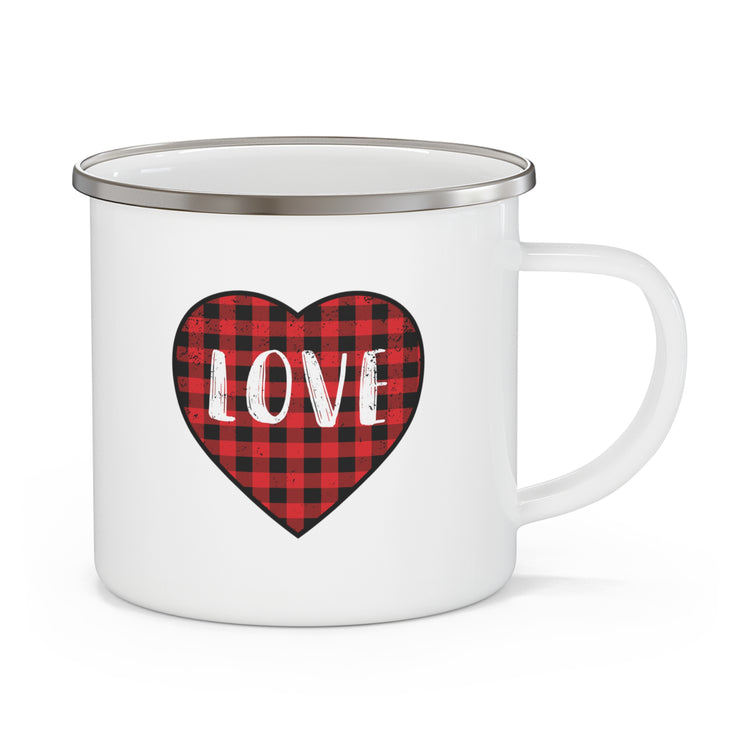 Motivational Checkered Hearts Couples Lovers Plaid Hear Enamel Camping Mug