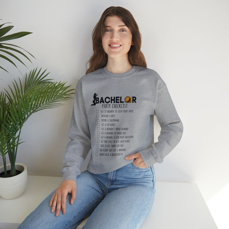 Novelty Bachelors Funny Bridal Marriage Checklist Line Unisex Crewneck Sweatshirt