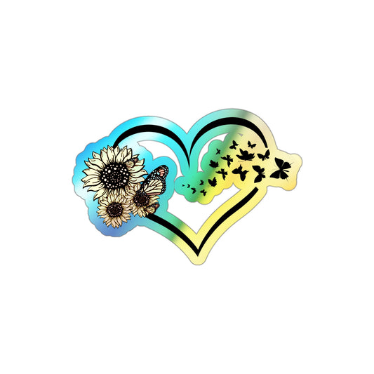 Hilarious Sunflower Heart Butterflies Bohemian Holographic Die-cut Stickers