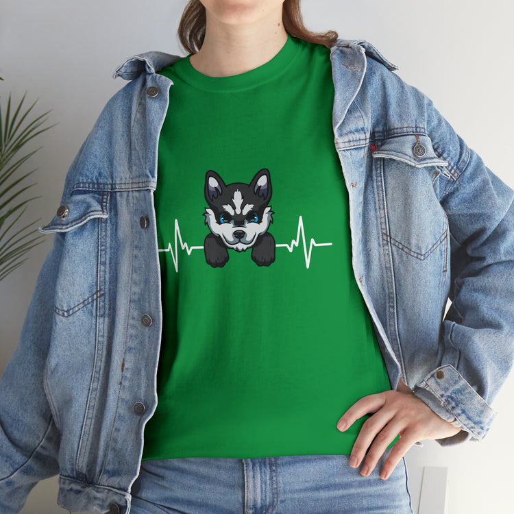 Shirt Funny Siberian Heartbeat Doggo Graphic Dog Whisperer Cute T-Shirt Unisex Heavy Cotton Tee