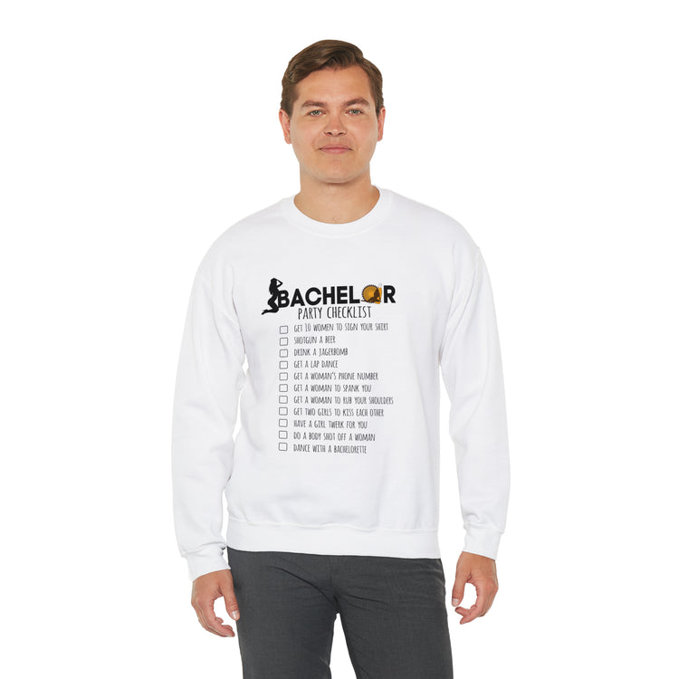 Novelty Bachelors Funny Bridal Marriage Checklist Line Unisex Crewneck Sweatshirt