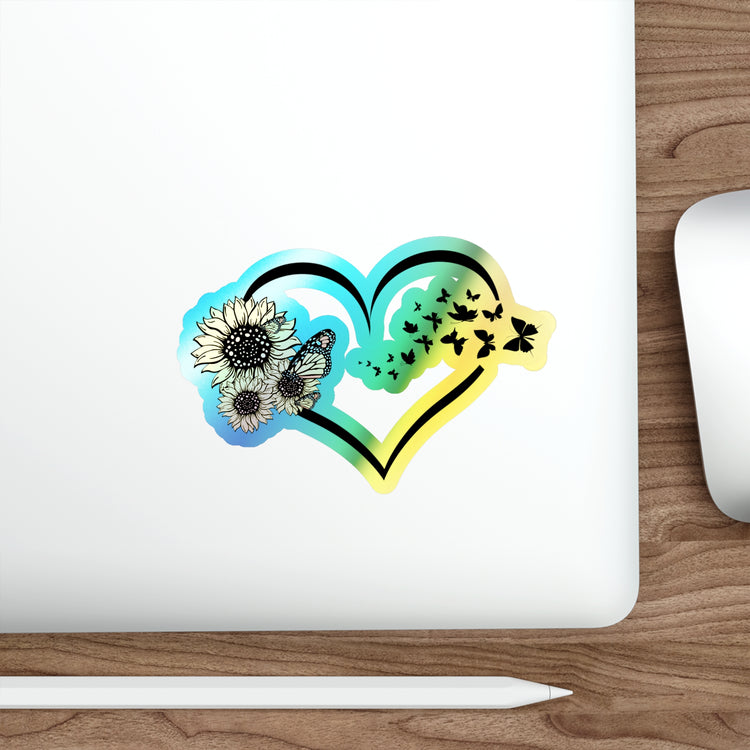 Hilarious Sunflower Heart Butterflies Bohemian Holographic Die-cut Stickers