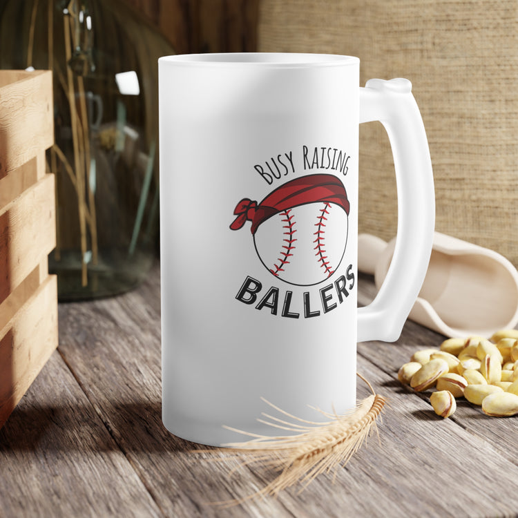 Humorous Busiest Mommas Parenting Illustration Baseball Funny Frosted Glass Beer Mug