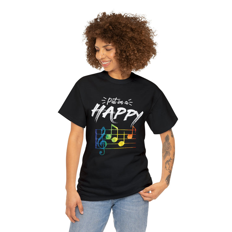 Shirt Funny Put On Smiling Faces Positive Music Lover Musical Instrument Melody Retro T-Shirt Unisex Heavy Cotton Tee