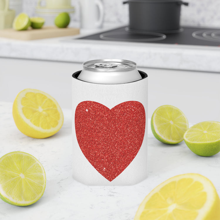 Red Glitter Effect Heart Valentines Day Men Women Can Cooler