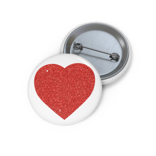 Red Glitter Effect Heart Valentines Day Men Women Custom Pin Buttons