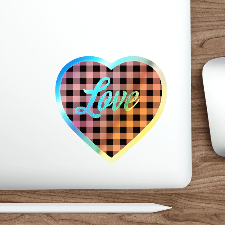 buffalo plaid heart 2 Holographic Die-cut Stickers