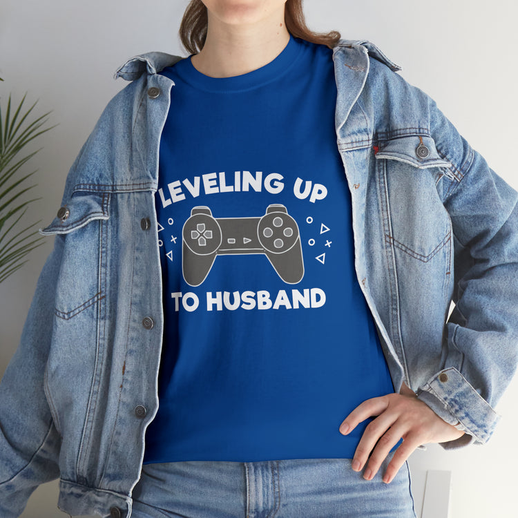 Shirt Funny Leveling Up To Husband Honeymoon Celebratory Hubby T-Shirt Unisex Heavy Cotton Tee