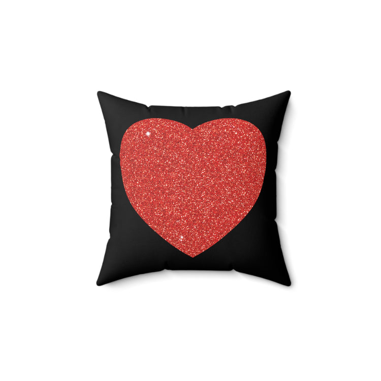 Red Glitter Effect Heart Valentines Day Men Women Spun Polyester Square Pillow