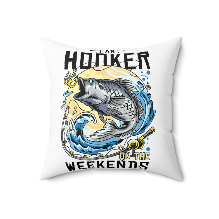 Humorous Fishing Enthusiasts Distressed American Puns Spun Polyester Square Pillow