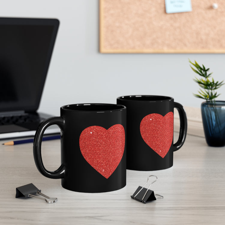 Red Glitter Effect Heart Valentines Day Men Women Black mug 11oz