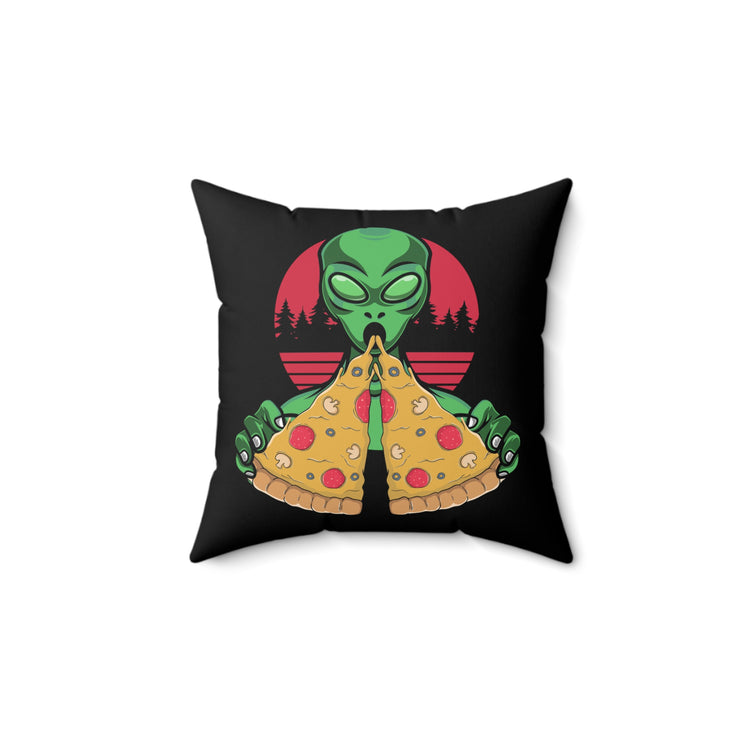 Humorous Extraterrestrial Eating Pizza Funny Spooky Aliens Spun Polyester Square Pillow