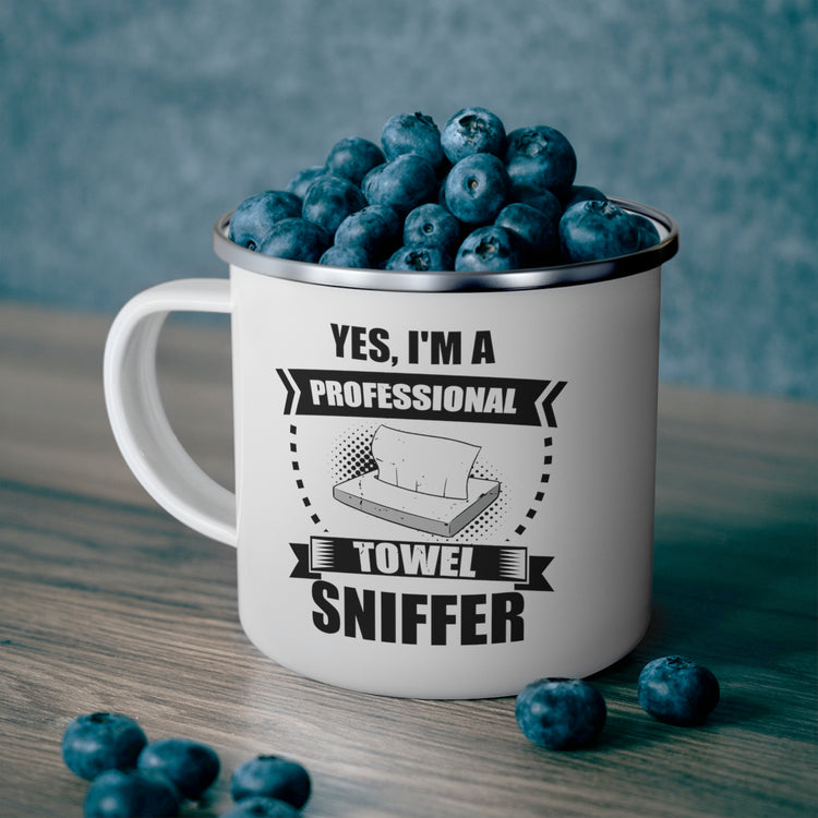 Funny I'm a Professional Towel Sniffer Snif Test Enamel Camping Mug