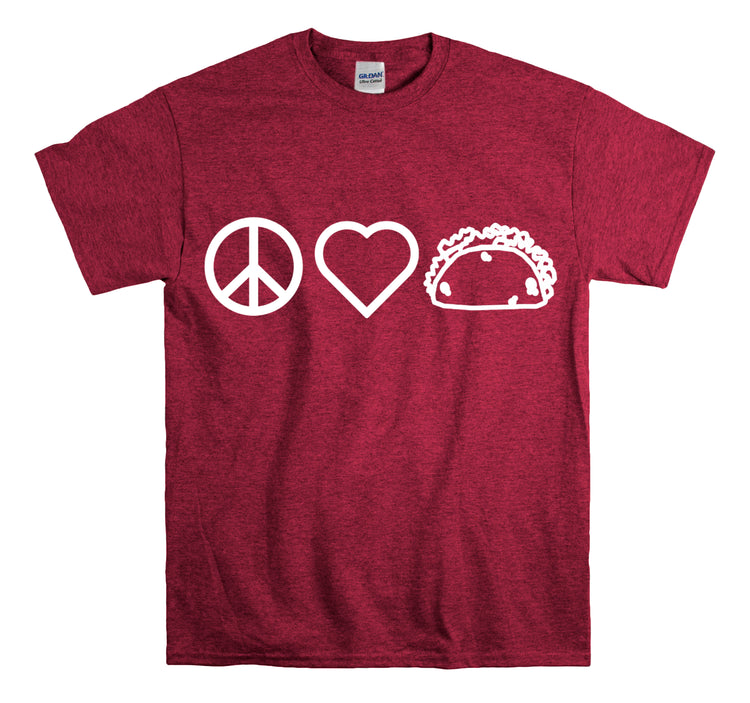 Shirt Funny Peace Love Tacos Mexican Fiesta Food Lover's Gift Humor T-Shirt Unisex Heavy Cotton Tee