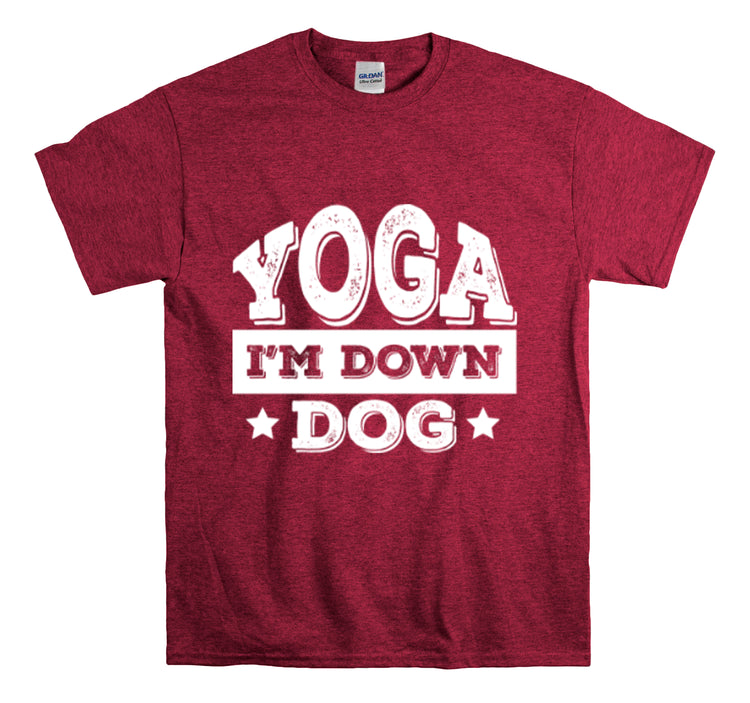 Shirt Funny Yoga I'm Down Dog Exercise Saying Workout Meditation Fitness Motivation T-Shirt Unisex Heavy Cotton Tee