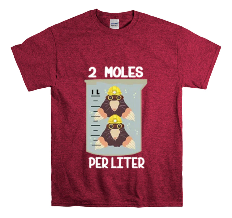 Shirt Funny Two Moles Per Liter Geek Students Scientists Chemical Laboratory Chemistry T-Shirt Unisex Heavy Cotton Tee