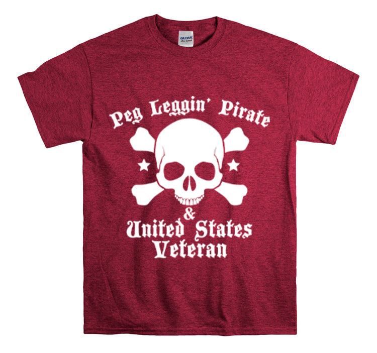 Shirt Funny Peg Leggin' Pirate & US Veteran support Amputee Comfortable Patriotic T-Shirt Unisex Heavy Cotton Tee