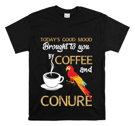 Shirt Funny Good Mood By Coffee And Conure Cheerful Relaxing Morning Routine Positive T-Shirt Unisex Heavy Cotton Tee