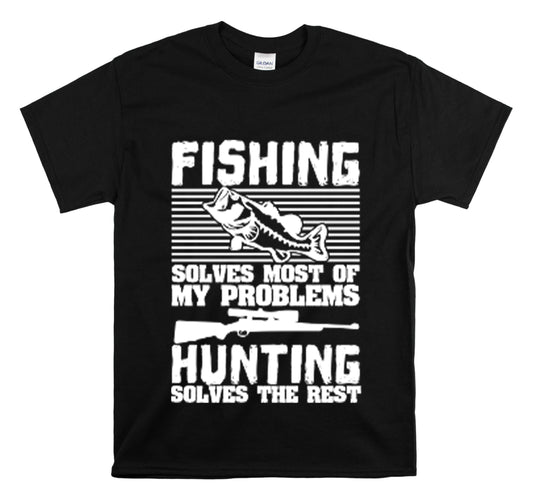 Shirt Funny Fishing Solves Most Of My Problems Peaceful Saltwater Outdoor Fisherman T-Shirt Unisex Heavy Cotton Tee