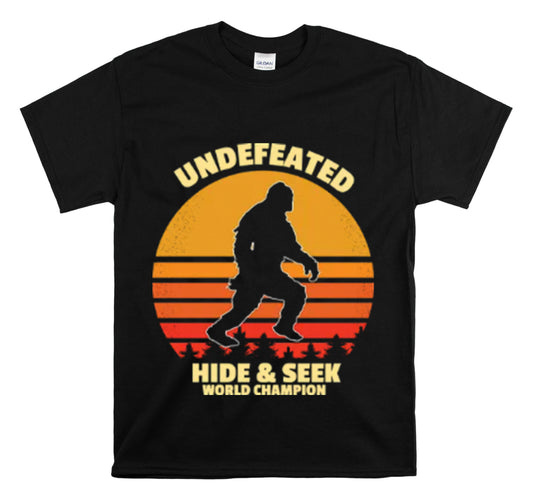 Shirt Funny Hide and Seek World Champion Bigfoot Cryptozoology T-Shirt Unisex Heavy Cotton Tee