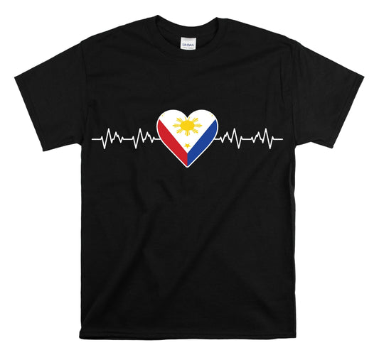 Shirt Funny Filipino Heartbeat Philippine Flag  Humorous Pinoy Lifestyle Pride Laughter Culture Unisex Heavy Cotton Tee