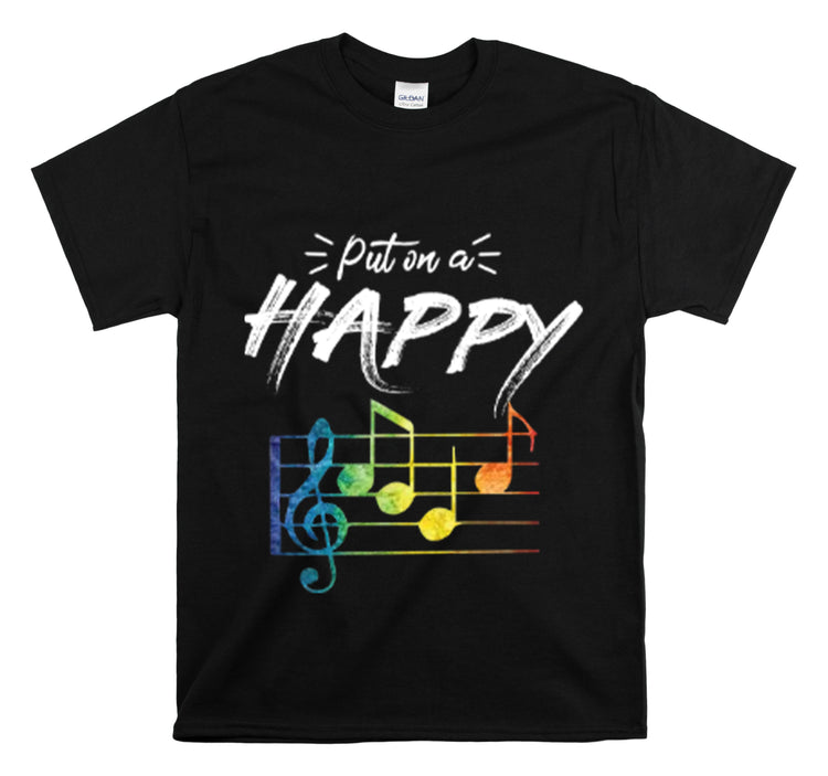 Shirt Funny Put On Smiling Faces Positive Music Lover Musical Instrument Melody Retro T-Shirt Unisex Heavy Cotton Tee