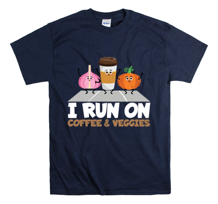 Shirt Funny Run On Coffee And Veggies Energy Caffeinated Organic Gourmet Vegetarian T-Shirt Unisex Heavy Cotton Tee