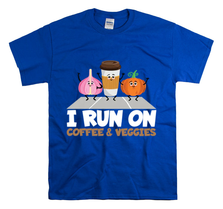 Shirt Funny Run On Coffee And Veggies Energy Caffeinated Organic Gourmet Vegetarian T-Shirt Unisex Heavy Cotton Tee