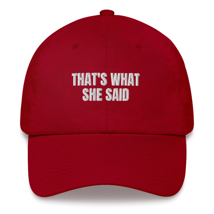 Dad hat Funny Saying That's is what she said Comical Husband Dad Present Cap Statement embroidered