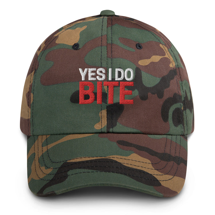 Dad hat Funny Saying Yes I Do Bite Cap Headwear Statement Embroidered Accessory Dad Husband