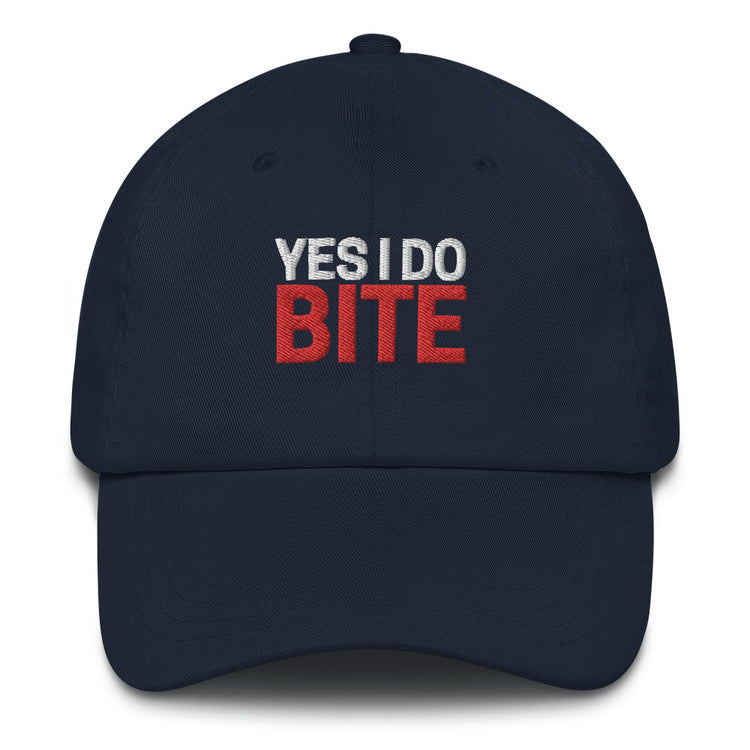 Dad hat Funny Saying Yes I Do Bite Cap Headwear Statement Embroidered Accessory Dad Husband