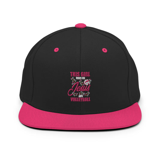 Snapback Hat She Runs on Christianity & Volleyball Sporty Religious Women Novelty Believer Sports Game Player