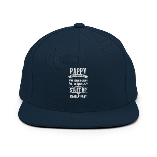 Snapback Hat Hilarious Pappy Knows Everything Dad Comical Sayings Fatherhood Recognizing