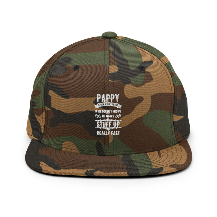 Snapback Hat Hilarious Pappy Knows Everything Dad Comical Sayings Fatherhood Recognizing