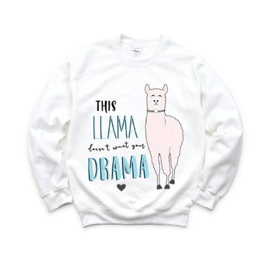 This Llama doesn't want your drama Unisex Crewneck Sweatshirt  Novelty Silhouette Style Skateboard Gift Retro Skateboarding Kitten Sunset Crewneck Sweatshirt