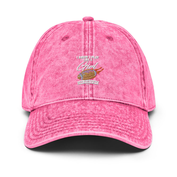 Vintage Cotton Twill Cap Hilarious Play Like A Girl Competitiveness Field Sports Tournaments