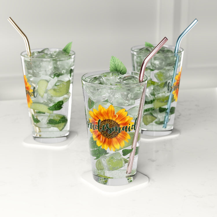 Beer Glass Pint 16oz Bridesmaid Sunflower