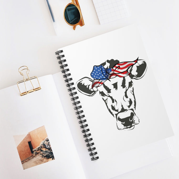 Spiral Notebook   Humorous Cow Bandana Sarcastic Illustration Pun Mockeries Hilarious USA Flag