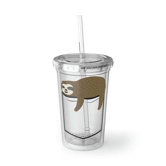 16oz Plastic Cup Humorous Sloths Laziness Sarcastic Pocket Illustration Gag