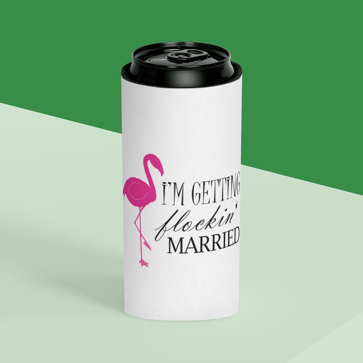 Beer Can Cooler Sleeve Humorous Bridal Entourages Flamingoes Illustration Puns Hilarious Bridesmaids